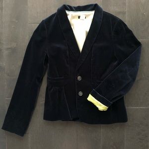 J. Crew Navy blue velvet blazer with green lining